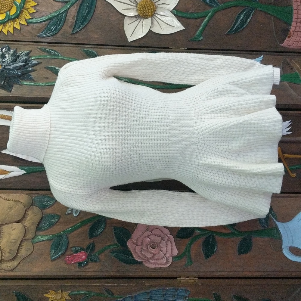 NWOT Brock Collection Teagan Cream Ribbed Turtleneck Peplum Sweater Size XS